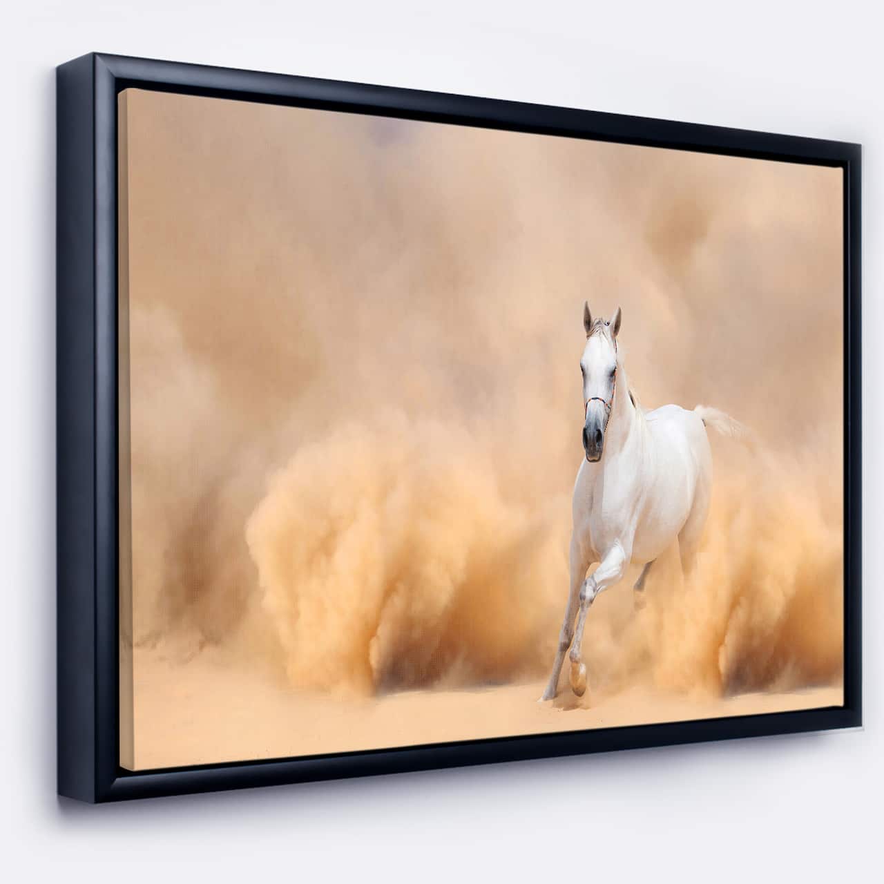 Designart - Arabian Horse in Desert Storm - Photography Framed Canvas Art Print